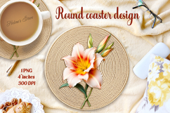 Delicate vintage floral round coaster sublimation design png Product Image 1