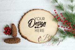Round Wood Slice Sign with Bark Edges Mockup Photo Christmas Product Image 1