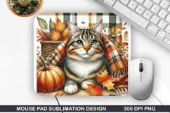 Cat Mouse Pad Sublimation, Autumn Mouse Pad PNG Design Product Image 1