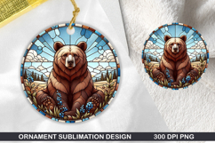 Cute Bear Stained Glass Ornament PNG, Sublimation PNG Design Product Image 1