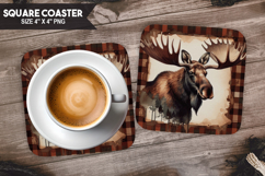 Cute Deer, Animal coaster, Buffalo Plaid Square Coaster PNG Product Image 1