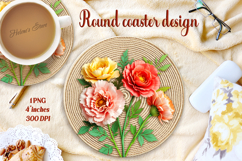Delicate vintage floral round coaster sublimation design png Product Image 1