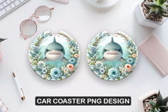 Dolphin Flower Car Coaster Sublimation| Animal Coaster PNG Product Image 1