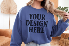 Gildan 18000 Indigo Blue Mockup , Crewneck Sweatshirt Boho Product Image 1