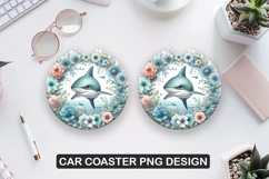 Dolphin Flower Car Coaster Sublimation| Animal Coaster PNG Product Image 1