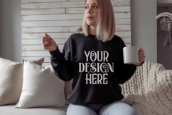 Black Gildan 18000 Sweatshirt Mockup,G18000 Crewneck Sweatsh Product Image 1