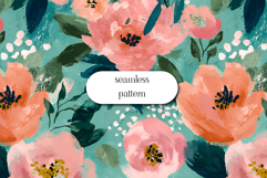 Bold Pink Floral Seamless Pattern on Teal Textured Backgroun Product Image 1