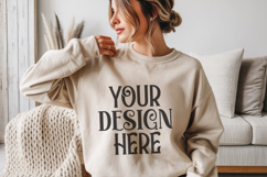 Sand Gildan 18000 Crewneck Sweatshirt Mockups,G18000 Product Image 1