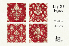 Red Toile de Jouy Digital Paper Kit Rococo Patterns Product Image 2