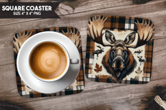 Cute Deer, Animal coaster, Buffalo Plaid Square Coaster PNG Product Image 1