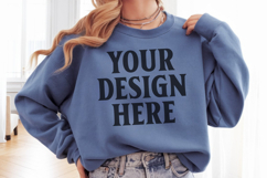 Gildan 18000 Indigo Blue Mockup , Crewneck Sweatshirt Boho Product Image 1
