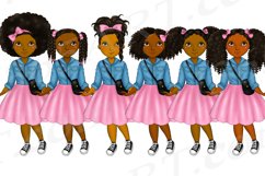 Little Black Girls Clipart Denim and Pink Skirts PNG Product Image 2