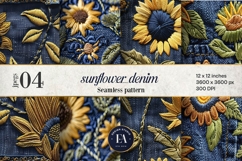 Embroidered Denim Digital Paper| Sunflower Denim Pattern Product Image 1