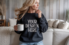 Black Gildan 18000 Sweatshirt Mockup,G18000 Crewneck Sweatsh Product Image 1