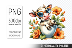 Cute Cow, Animal Sublimation Clipart PNG Product Image 1