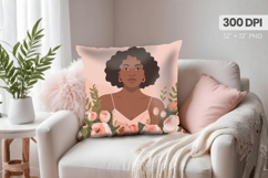 Afro Girl /Woman braided hair Pillow Design, Black Queen PNG Product Image 1