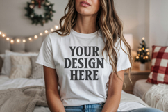 Bella Canvas 3001 White Christmas Shirt Mockup, Trandy Product Image 1