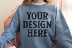 Gildan 18000 Indigo Blue Mockup , Crewneck Sweatshirt Boho Product Image 1