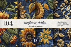 Embroidered Denim Digital Paper| Sunflower Denim Pattern Product Image 1