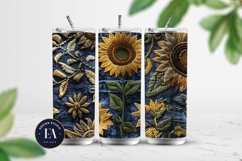 Embroidered Denim Digital Paper| Sunflower Denim Pattern Product Image 2