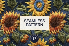 Embroidered Denim Digital Paper| Sunflower Denim Pattern Product Image 3
