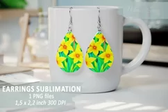 Narcissus flower Floral Earring sublimation PNG Teardrop Product Image 1