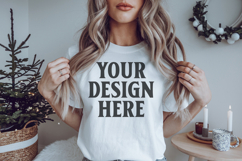 Bella Canvas 3001 White Christmas Shirt Mockup, Trandy Product Image 1