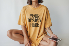 Mustard Comfort Colors 1717 T-shirt Mockups, Real Model Product Image 1
