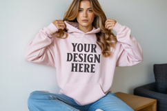 Light Pink Gildan 18500 Hoodie Sweatshirt Mockup, 185 mock- Product Image 1