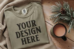 Moss Comfort Colors 1717 Christmas Folded T-Shirt Mockup Product Image 1