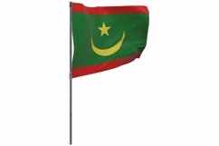 Mauritania flag on pole. Waving banner isolated Product Image 1