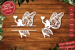 Papercut Fairy Girl with Wings Holding Heart Monogram Product Image 1