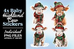 Baby Highland Cows PNG Christmas Stickers Product Image 6
