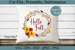 Hello Fall Wreath SVG, png, eps, DXF, sublimation Product Image 2