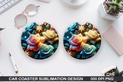 Roses Car Coaster Sublimation| Christmas Coaster PNG Design Product Image 1