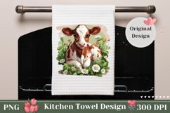 Cute Cow Kitchen Towel Template, Chamomile Towel PNG Product Image 1