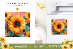 Cute Flowers Magnet Design, Sunflowers Magnet Sublimation Product Image 1