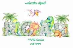 watercolor animals. cute dinosaur. baby cartoon clip art . Product Image 1