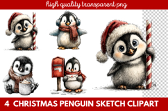 Christmas Penguin Sketch Clipart | Hand-Drawn Holiday Product Image 1
