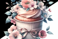 Watercolor Cupcake Sublimation Prints, Floral PNG Design Product Image 2