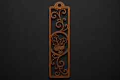 Festive Holly Berry Wooden Bookmark with Elegant Scrollwork Product Image 1