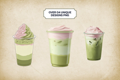 Lychee Matcha Latte Clipart Bundle 4 PNG Product Image 3