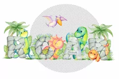 watercolor animals. cute dinosaur. baby cartoon clip art . Product Image 2