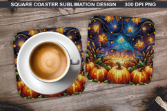 Pumpkin Coaster Sublimation, Halloween Coaster PNG Design Product Image 1