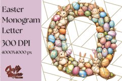 Easter Letter Q Clipart, Bunny Alphabet PNG, Egg Monogram Product Image 1