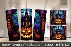 Stained Glass Window With Pumpkins And A House - 20oz Skinny Product Image 1