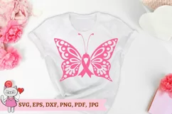 Pink ribbon butterfly SVG Cut File, cancer awareness svg Product Image 2
