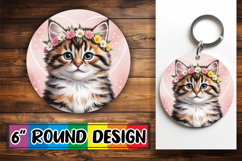 Playful Circle Keychain Sublimation, Cat Valentin's Day Product Image 1