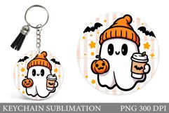 Cute Ghost Keychain Design. Halloween Keychain Sublimation Product Image 1