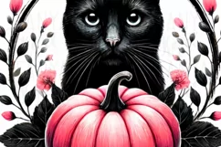 Black Cat with Pink Pumpkin PNG, Halloween Art, Gothic Cat Product Image 5